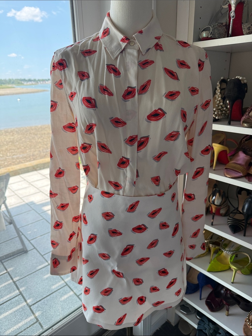 Zara White Mini Dress with Red Lip Print